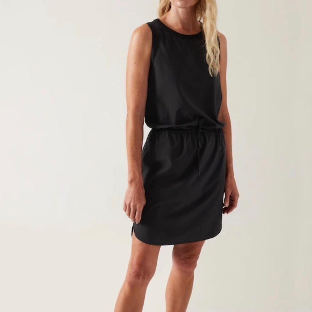 Athleta Rincon Dress Black Sleeveless Size XXS Drawstring Waist Style 291709
